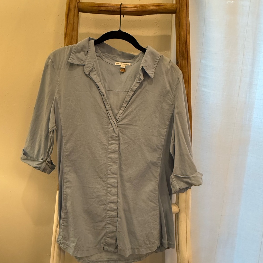 James Perse Standard Light Blue Button-Up Blouse